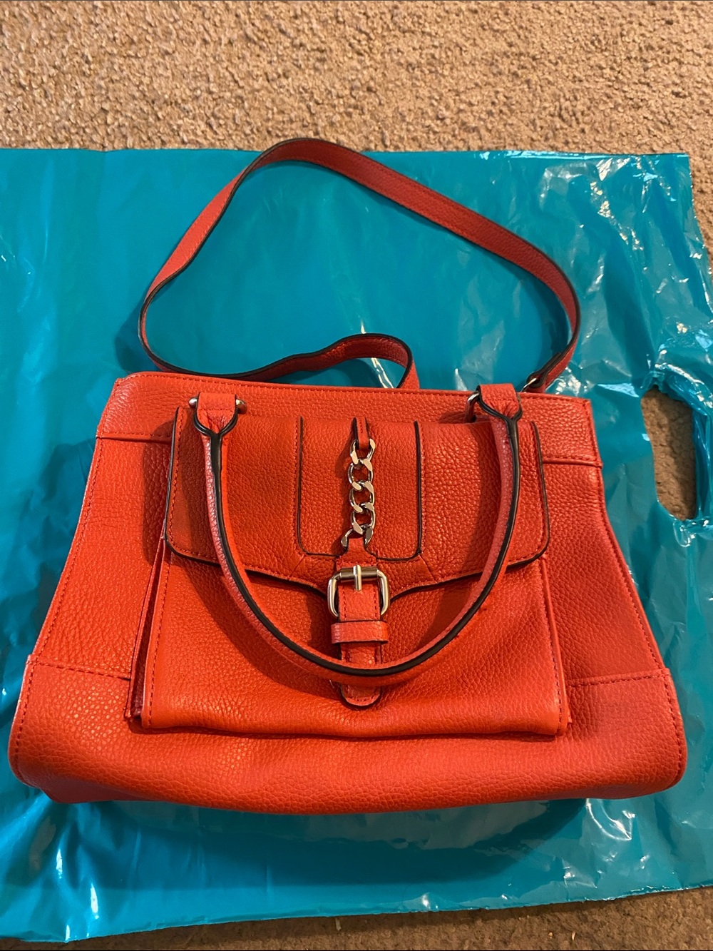 Giani Bernini Vibrant Orange Pebbled Satchel with Chain & Buckle